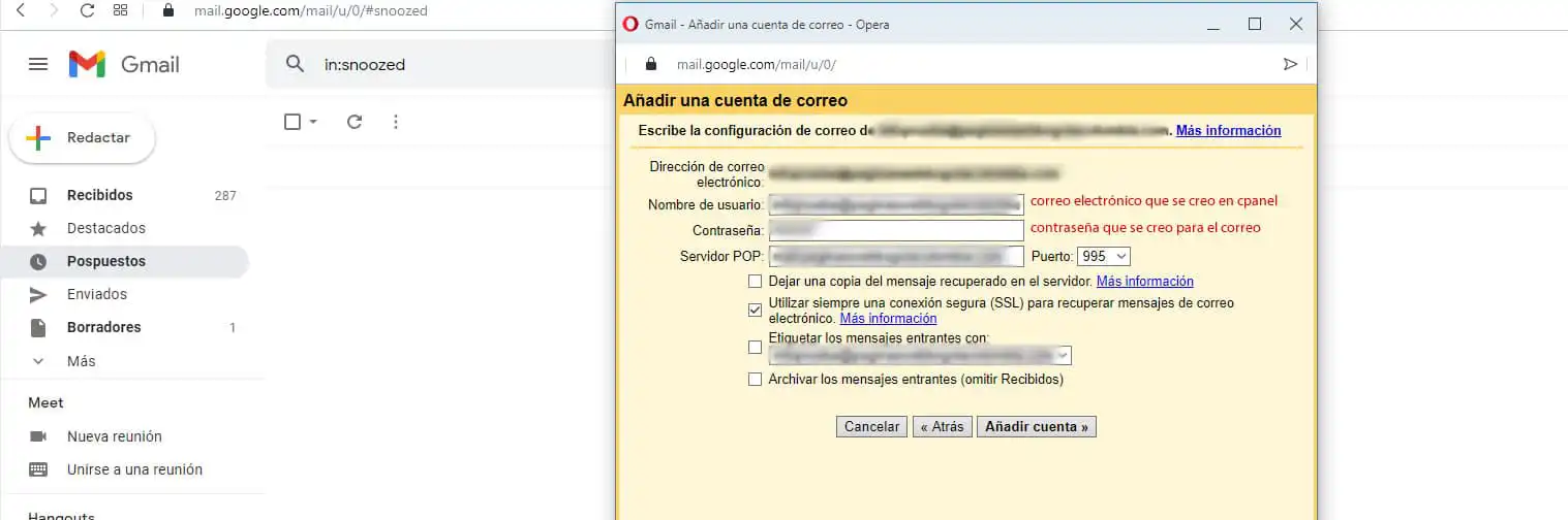 configuracion cuenta de correo