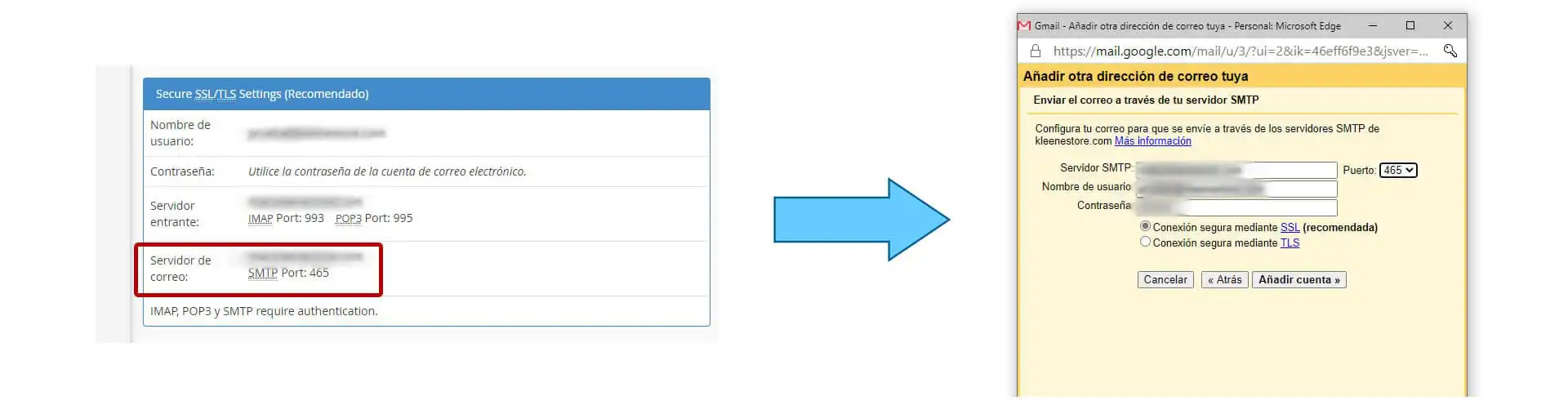 configurar datos servidor SMTP